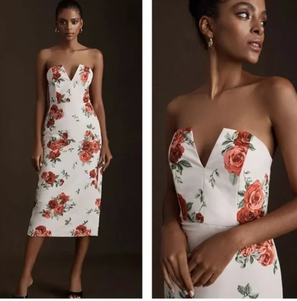 Sachin & Babi Nora Rose Strapless Notch-Neck Taffeta Midi Dress Womens 12 NEW